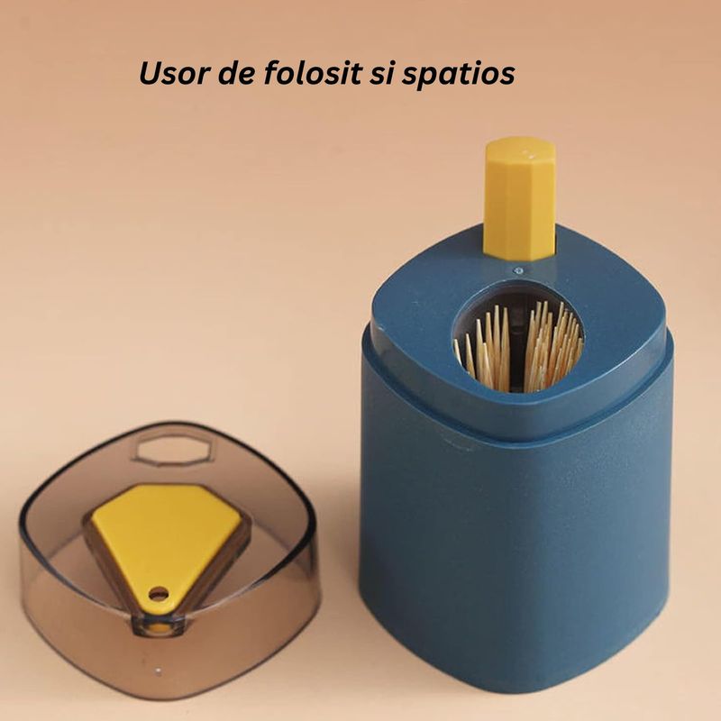 Casa si Gradina - Bucatarie si vesela - Ustensile bucatarie - Rasnite si dozatoare condimente - Suport Scobitori, Flippy, Automat, cu Buton si Capac, din PP, 9.5x6 cm, Albastru - Infinity.ro