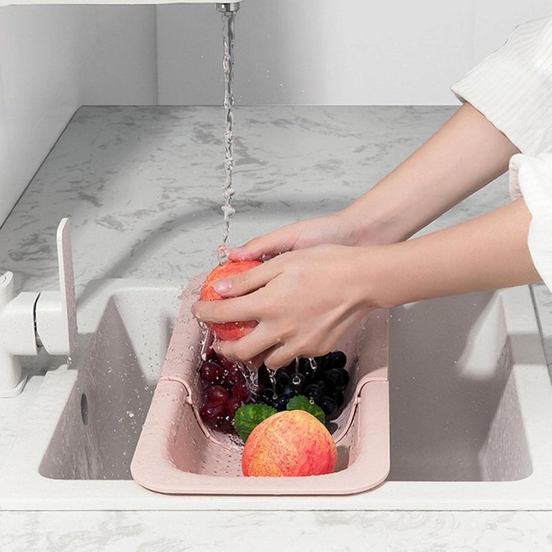 Casa si Gradina - Bucatarie si vesela - Organizare si depozitare bucatarie - Scurgator vase - Cos pentru Scurgere Chiuveta de Bucatarie, Flippy, Plastic, Telescopic, 36x20x5 cm, Roz - Infinity.ro