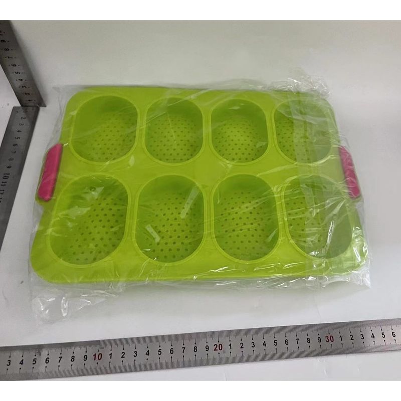 Casa si Gradina - Bucatarie si vesela - Vase pentru gatit - Tavi copt - Forme de Silicon pentru Copt, Flippy, 8 Forme Ovale, pentru Paine si Prajituri, 34.5 x 23.8 x 2.5 cm, Verde/Roz - Infinity.ro