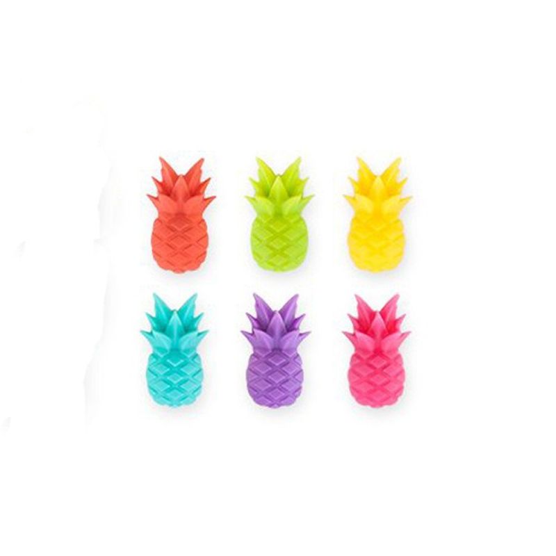 Casa si Gradina - Bucatarie si vesela - Cani si pahare - Pahare - Set 6 Accesorii pentru Pahare, Flippy, pentru Petreceri/Cocktailuri, din Silicon, Model Ananas, Multicolor - Infinity.ro