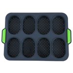Casa si Gradina - Bucatarie si vesela - Vase pentru gatit - Tavi copt - Forme de Silicon pentru Copt, Flippy, 8 Forme Ovale, pentru Paine si Prajituri, 34.5 x 23.8 x 2.5 cm, Negru/Verde - Infinity.ro