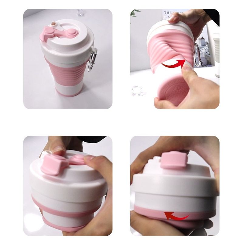 Casa si Gradina - Bucatarie si vesela - Accesorii bar - Termosuri si Cani termos - Pahar pliabil din silicon Flippy, pentru calatorii, camping, 750 ml, pai inclus, 11.6 x 19.3 cm, roz - Infinity.ro