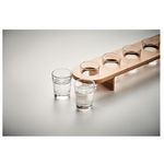 Casa si Gradina - Bucatarie si vesela - Cani si pahare - Pahare - Set 6 Pahare Shot din Sticla Flippy, cu Suport din Lemn, Design Rustic, 49.5 x 7 x 6.5 cm, Maro - Infinity.ro