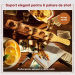 Casa si Gradina - Bucatarie si vesela - Cani si pahare - Pahare - Set 6 Pahare Shot din Sticla Flippy, cu Suport din Lemn, Design Rustic, 49.5 x 7 x 6.5 cm, Maro - Infinity.ro