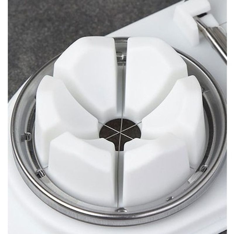 Electronice si Electrocasnice - Electrocasnice bucatarie - Mixere, tocatoare & roboti de bucatarie - Feliatoare - Feliator multifunctional Flippy pentru oua, mozzarela, fructe, 2 forme de feliere, agatatoare, 20 cm, Alb - Infinity.ro