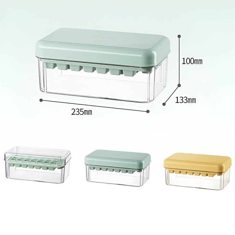 Casa si Gradina - Bucatarie si vesela - Accesorii bar - Forme cuburi de gheata - Set Cutie pentru Gheata, Flippy, Uz Casnic, Doua Tavite pentru Cuburi, Capac Etans, Lopata, 23.5x13.3x10 cm, Verde - Infinity.ro