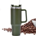 Casa si Gradina - Bucatarie si vesela - Accesorii bar - Termosuri si Cani termos - Cana Termos din Plastic, Flippy, pentru Bauturi Calde si Reci, cu Maner, 9.9x9.9x27 cm, Verde Army - Infinity.ro