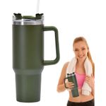 Casa si Gradina - Bucatarie si vesela - Accesorii bar - Termosuri si Cani termos - Cana Termos din Plastic, Flippy, pentru Bauturi Calde si Reci, cu Maner, 9.9x9.9x27 cm, Verde Army - Infinity.ro