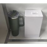 Casa si Gradina - Bucatarie si vesela - Accesorii bar - Termosuri si Cani termos - Cana Termos din Plastic, Flippy, pentru Bauturi Calde si Reci, cu Maner, 9.9x9.9x27 cm, Verde Army - Infinity.ro