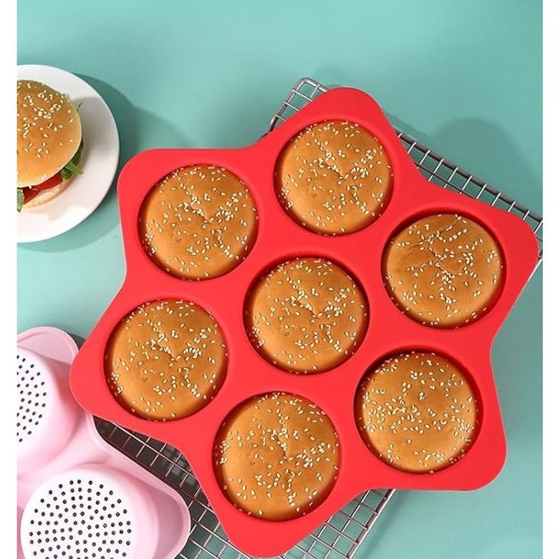 Casa si Gradina - Bucatarie si vesela - Vase pentru gatit - Tavi copt - Forme de Silicon pentru Copt, Flippy, 7 Forme Rotiunde, pentru Burgeri si Prajituri, 38.5 x 4 cm, Rosu - Infinity.ro