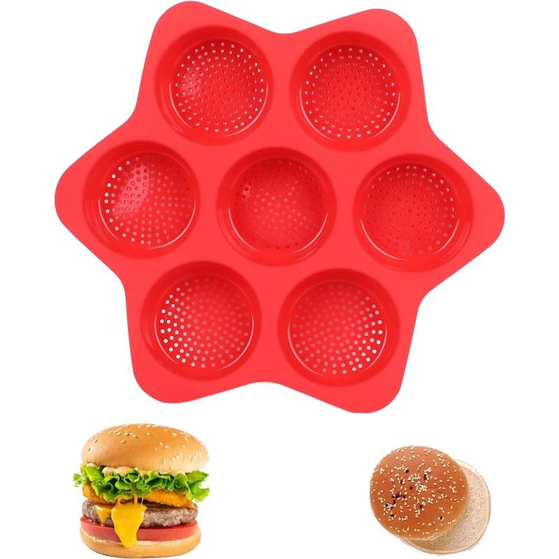 Casa si Gradina - Bucatarie si vesela - Vase pentru gatit - Tavi copt - Forme de Silicon pentru Copt, Flippy, 7 Forme Rotiunde, pentru Burgeri si Prajituri, 38.5 x 4 cm, Rosu - Infinity.ro