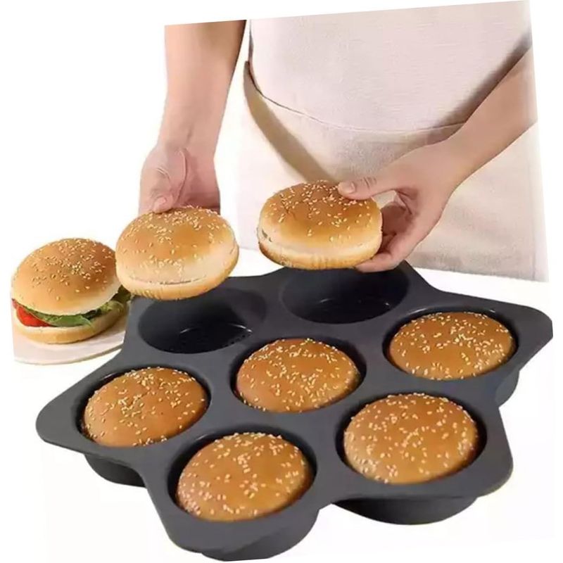 Casa si Gradina - Bucatarie si vesela - Vase pentru gatit - Tavi copt - Forme de Silicon pentru Copt, Flippy, 7 Forme Rotiunde, pentru Burgeri si Prajituri, 38.5 x 4 cm, Negru - Infinity.ro