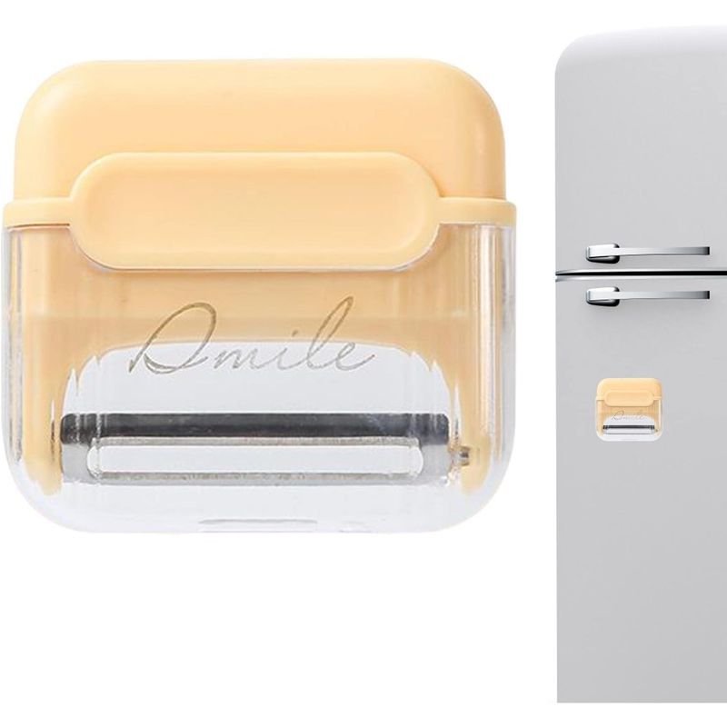 Casa si Gradina - Bucatarie si vesela - Ustensile bucatarie - Razatori si curatatoare - Decojitor/Curatator manual de legume si fructe, Flippy, portabil, cu magnet, doua lame, Inox, Galben, 6.7x6x1.6 cm - Infinity.ro