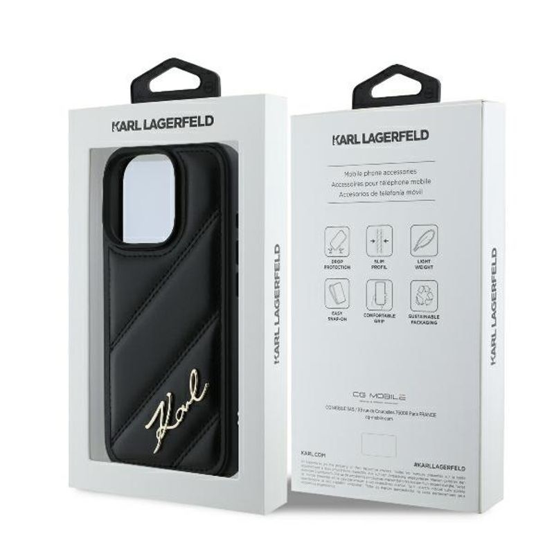 Laptop, Telefoane si Tablete - Telefoane mobile si accesorii - Accesorii Telefoane - Huse telefoane - Husa pentru iPhone 16 Pro Max - Karl Lagerfeld Diagonal Quilted Script (KLHCP16XPQDSMGK) - Negru - Infinity.ro