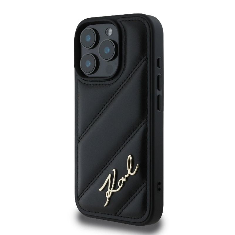 Laptop, Telefoane si Tablete - Telefoane mobile si accesorii - Accesorii Telefoane - Huse telefoane - Husa pentru iPhone 16 Pro Max - Karl Lagerfeld Diagonal Quilted Script (KLHCP16XPQDSMGK) - Negru - Infinity.ro