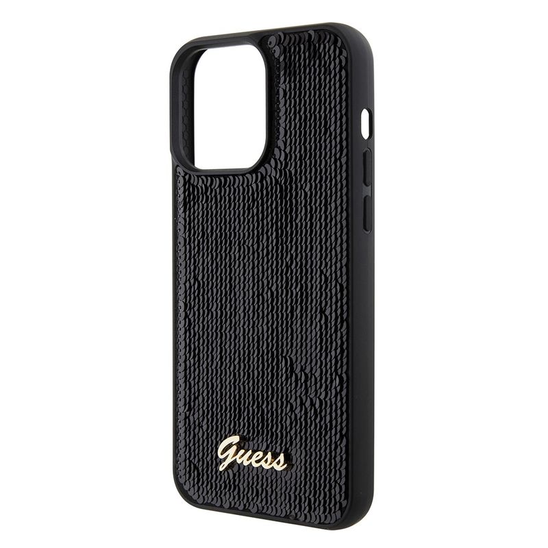 Laptop, Telefoane si Tablete - Telefoane mobile si accesorii - Accesorii Telefoane - Huse telefoane - Husa pentru iPhone 15 Pro Max - Guess Sequin Script Metal (GUHCP15XPSFDGSK) - Negru - Infinity.ro