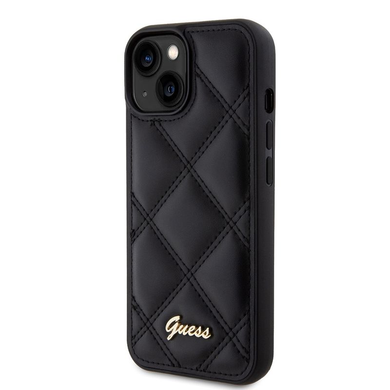 Laptop, Telefoane si Tablete - Telefoane mobile si accesorii - Accesorii Telefoane - Huse telefoane - Husa pentru iPhone 15 - Guess Quilted Metal Logo (GUHCP15SPSQSQSK) - Negru - Infinity.ro