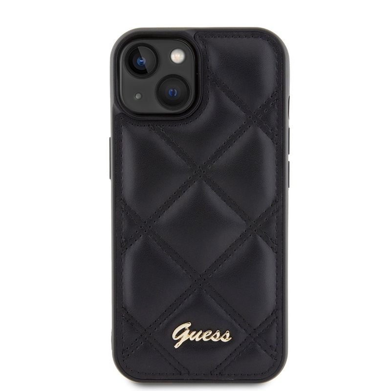 Laptop, Telefoane si Tablete - Telefoane mobile si accesorii - Accesorii Telefoane - Huse telefoane - Husa pentru iPhone 15 - Guess Quilted Metal Logo (GUHCP15SPSQSQSK) - Negru - Infinity.ro