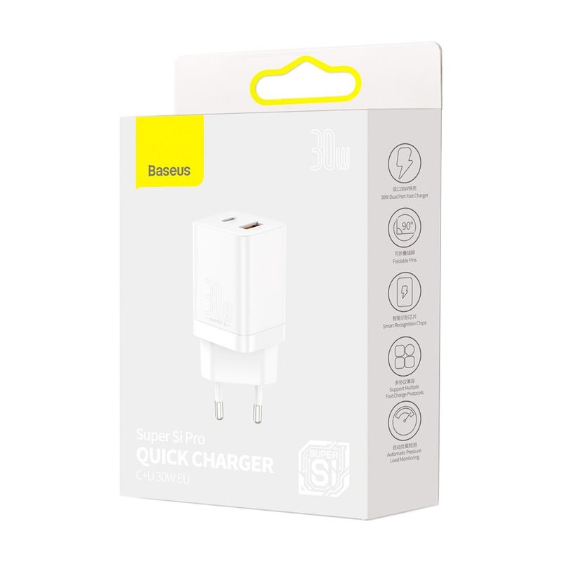 Laptop, Telefoane si Tablete - Telefoane mobile si accesorii - Accesorii Telefoane - Incarcatoare telefoane - Incarcator Priza, 2in1, 30W - Baseus Super Si Pro (CCSUPP-E02) - Alb - Infinity.ro