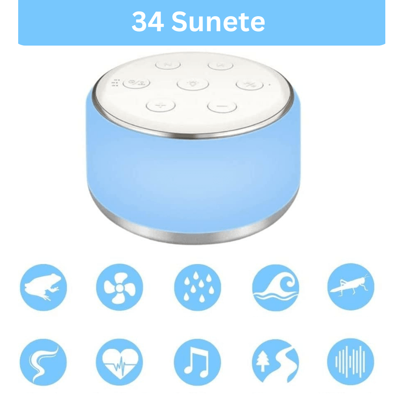 Laptop, Telefoane si Tablete - Wearables si gadgeturi - Gadgeturi - Accesorii SMART - Dispozitiv Sunete Albe, Danex, 34 sunete, pentru copii si adulti, portabil, timer, Lampa de veghe, White noise, Alb - Infinity.ro