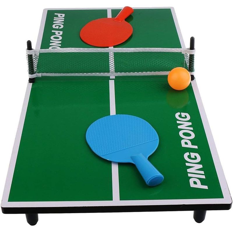 Sport si Outdoor - Sporturi cu paleta - Tenis de masa - Palete si mingi tenis de masa - Mini Masa de Ping Pong Flippy, pentru interior, Material Lemn, 60 x 10 x 30 cm, 2 mingi, portabila, verde - Infinity.ro