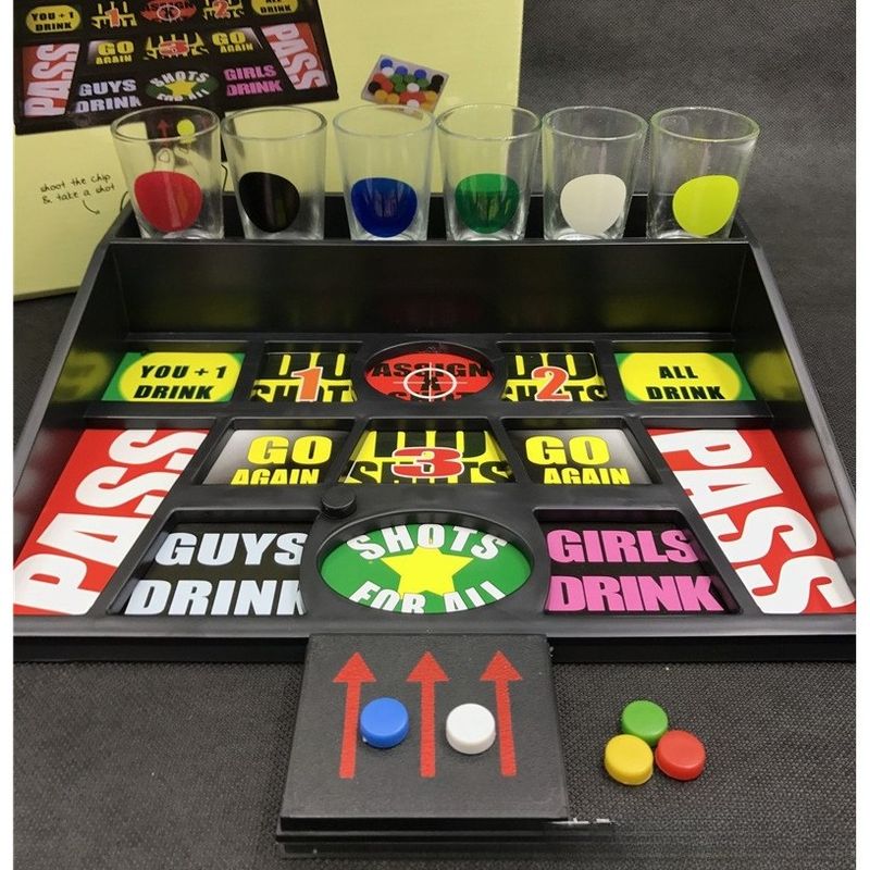 Jucarii, Copii si Bebe - Jucarii si jocuri - Jocuri si puzzle - Jocuri de societate - Joc de baut cu banuti Flippy, Pahare de Shot din Sticla Incluse, distractiv si interactiv, 23x28 cm, multicolor - Infinity.ro