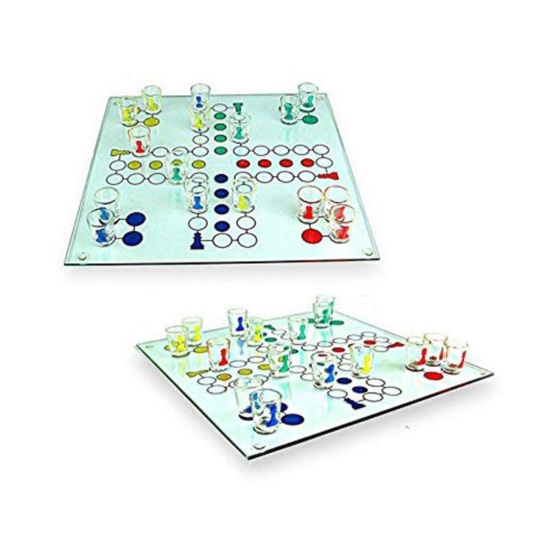 Jucarii, Copii si Bebe - Jucarii si jocuri - Jocuri si puzzle - Jocuri de societate - Joc de baut, Nu te supara frate, Flippy, cu pahare de shot din sticla, 30x30 cm, multicolor - Infinity.ro