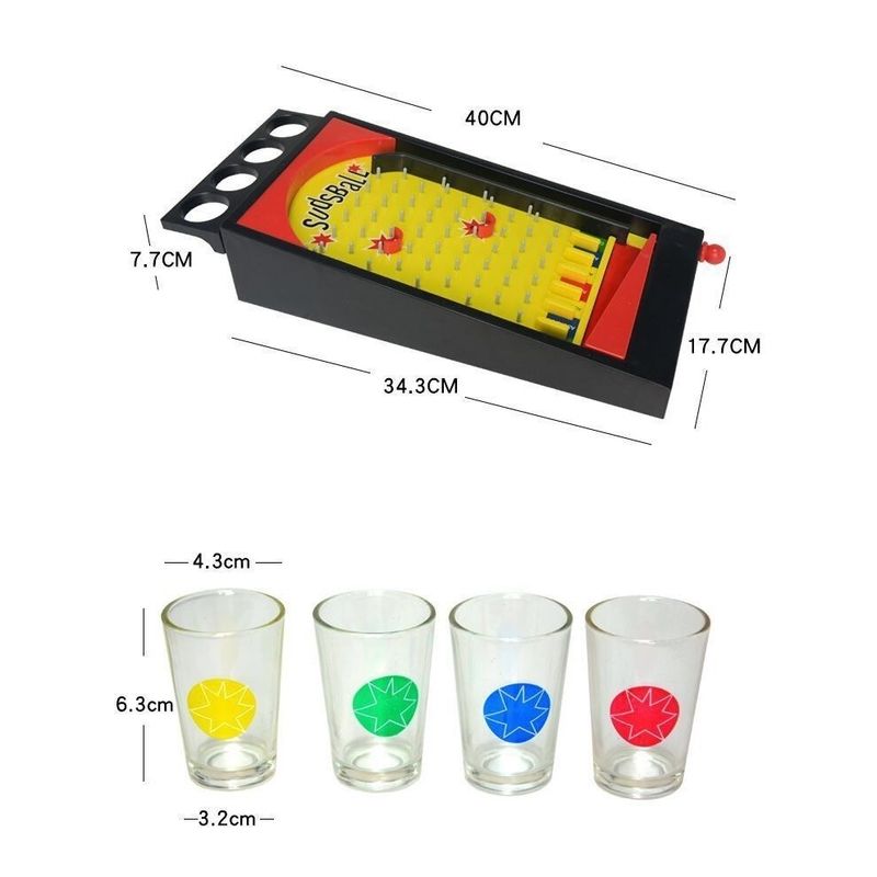 Jucarii, Copii si Bebe - Jucarii si jocuri - Jocuri si puzzle - Jocuri de societate - Joc de societate Pinball cu pahare pentru shoturi Flippy, 40 x 17,7 cm, galben - Infinity.ro