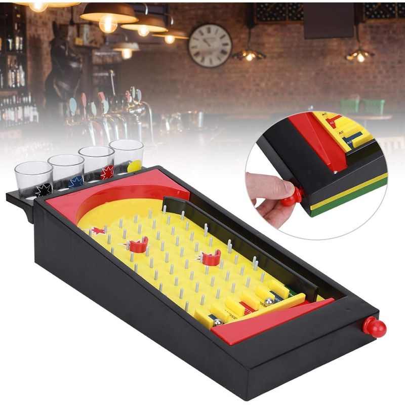 Jucarii, Copii si Bebe - Jucarii si jocuri - Jocuri si puzzle - Jocuri de societate - Joc de societate Pinball cu pahare pentru shoturi Flippy, 40 x 17,7 cm, galben - Infinity.ro