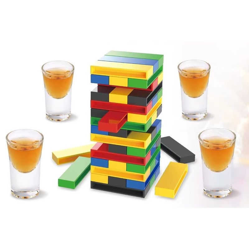 Jucarii, Copii si Bebe - Jucarii si jocuri - Jocuri si puzzle - Jocuri de societate - Joc de Baut Flippy, Turn Jenga din Plastic, cu 4 Pahare de Shot, +18 Ani, Multicolor - Infinity.ro