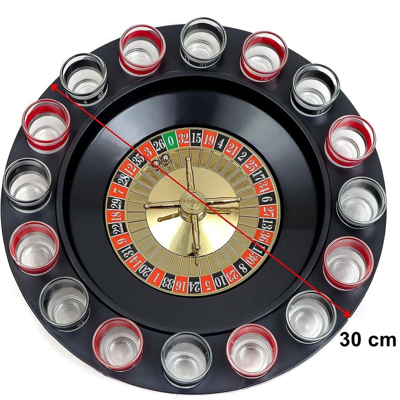 Jucarii, Copii si Bebe - Jucarii si jocuri - Jocuri si puzzle - Jocuri de societate - Joc de Baut Ruleta cu Pahare de Shot Flippy, 30 cm, Rosu/Negru - Infinity.ro