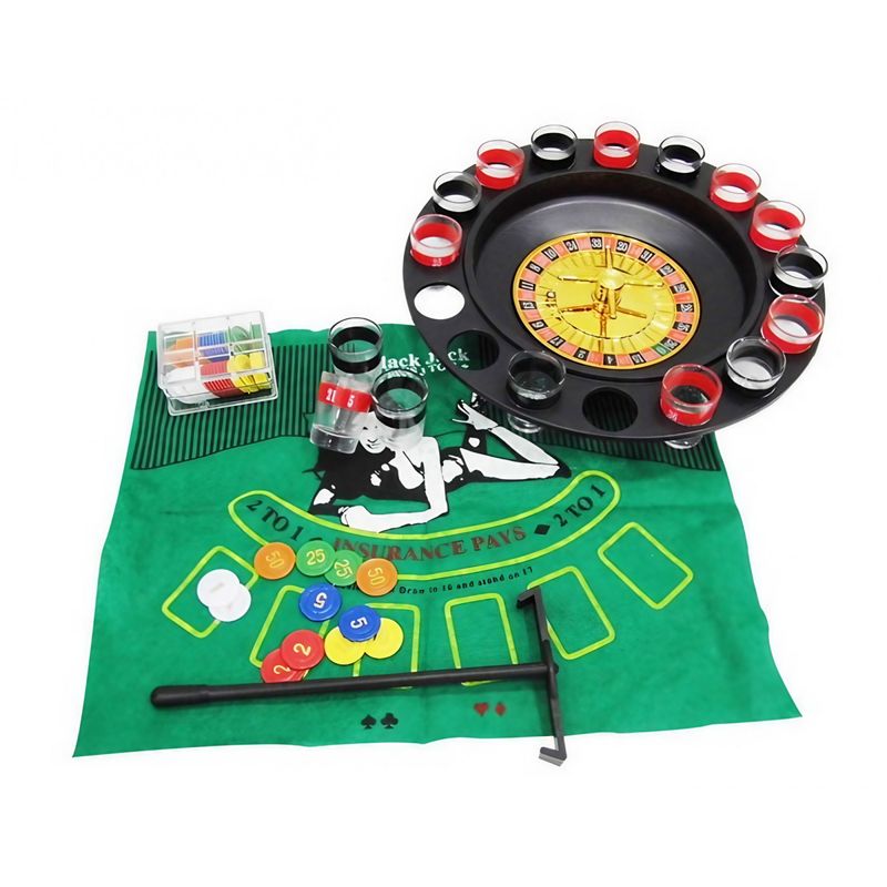 Jucarii, Copii si Bebe - Jucarii si jocuri - Jocuri si puzzle - Jocuri de societate - Joc de Ruleta Flippy, cu Pahare de Shot si Plansa de Joc Blackjack, 31 cm, Multicolor - Infinity.ro