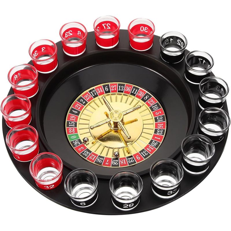 Jucarii, Copii si Bebe - Jucarii si jocuri - Jocuri si puzzle - Jocuri de societate - Joc de Ruleta Flippy, cu Pahare de Shot si Plansa de Joc Blackjack, 31 cm, Multicolor - Infinity.ro
