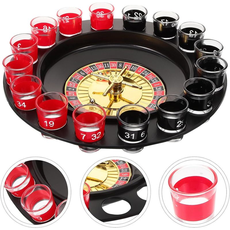 Jucarii, Copii si Bebe - Jucarii si jocuri - Jocuri si puzzle - Jocuri de societate - Joc de Ruleta Flippy, cu Pahare de Shot si Plansa de Joc Blackjack, 31 cm, Multicolor - Infinity.ro