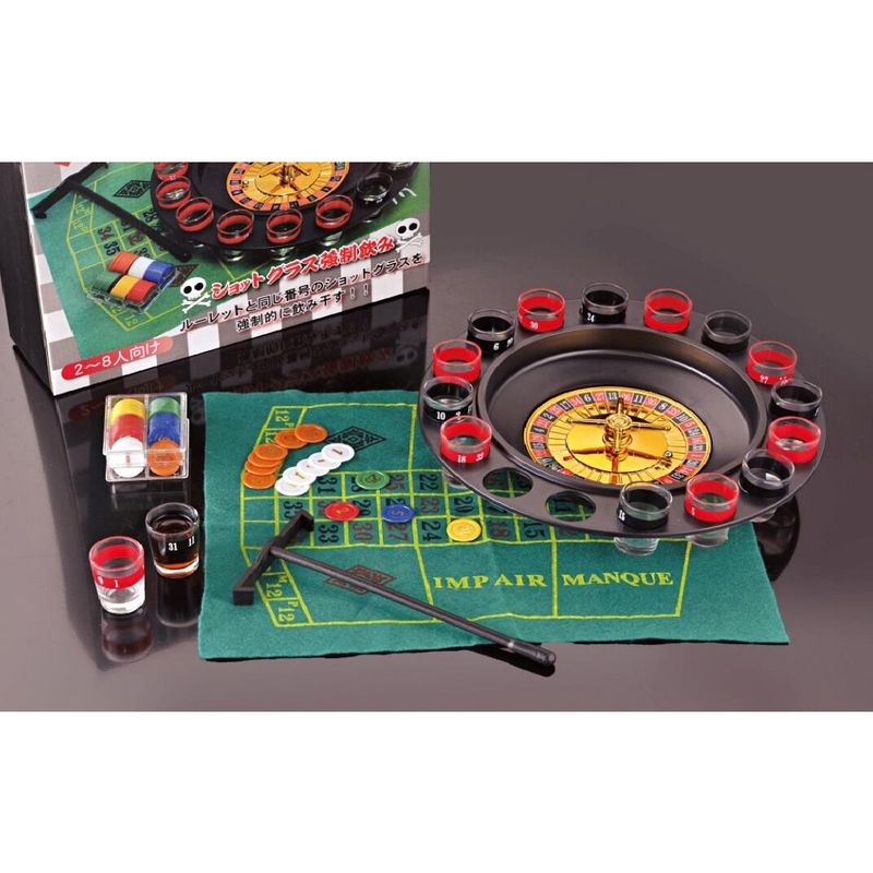 Jucarii, Copii si Bebe - Jucarii si jocuri - Jocuri si puzzle - Jocuri de societate - Joc de Ruleta Flippy, cu Pahare de Shot si Plansa de Joc Blackjack, 31 cm, Multicolor - Infinity.ro