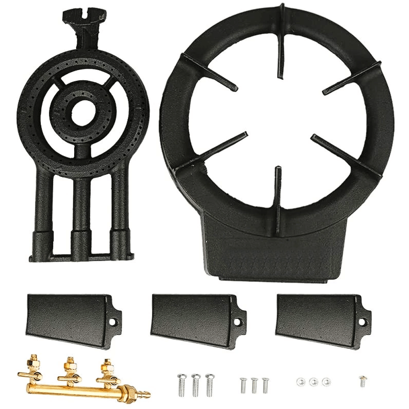 Sport si Outdoor - Camping - Bucatarie de camping - Arzatoare si accesorii - Pirostrie fonta SARA cu 3 robineti +  Kit reglabil gpl RH-10 + Tub flex 2M+2 Coliere - Infinity.ro