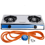 Sport si Outdoor - Camping - Bucatarie de camping - Arzatoare si accesorii - Aragaz din inox, 2 ochiuri, aprindere pe quartz + Kit reglabil gpl RH-10 + Tub flex 2M+2 Coliere - Infinity.ro