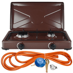 Sport si Outdoor - Camping - Bucatarie de camping - Arzatoare si accesorii - Aragaz maro, 2 ochiuri + Kit reglabil gpl RH-10 + Tub flex 2M+2 Coliere - Infinity.ro