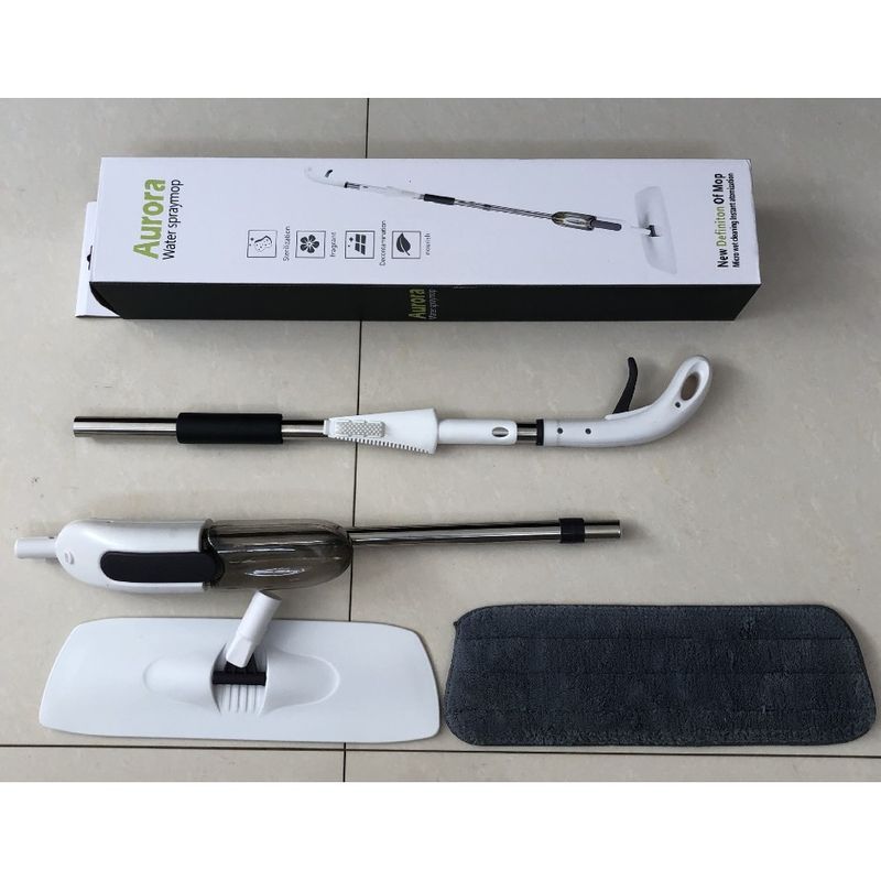 Market - Curatenie si intretinere casa - Produse menaj - Mopuri - Mop plat, Flippy, cu pulverizator, pentru uz casnic, plastic, rezerva de mop din microfibra, 125x40 cm, Alb/Negru - Infinity.ro