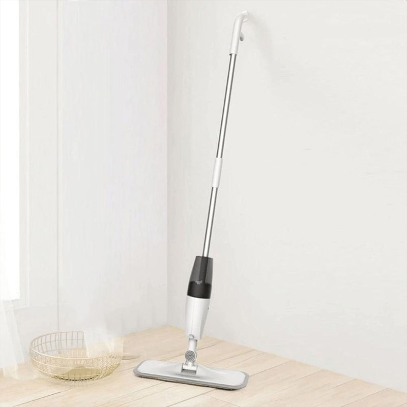Market - Curatenie si intretinere casa - Produse menaj - Mopuri - Mop plat, Flippy, cu pulverizator, pentru uz casnic, plastic, rezerva de mop din microfibra, 125x40 cm, Alb/Negru - Infinity.ro