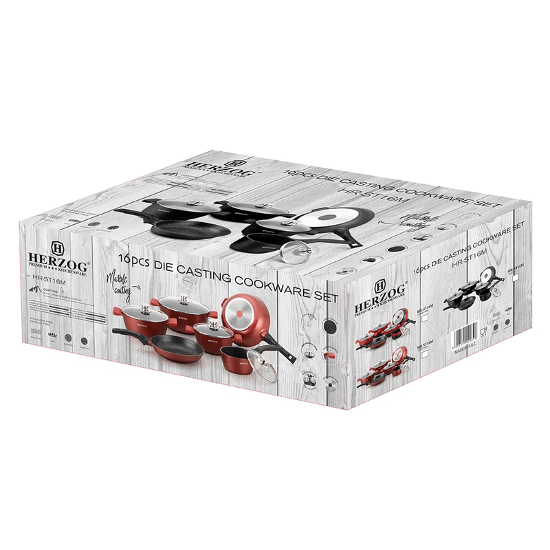 Casa si Gradina - Bucatarie si vesela - Vase pentru gatit - Oale si cratite - Set 16 piese HR-ST16M, acoperire din marmura - Infinity.ro