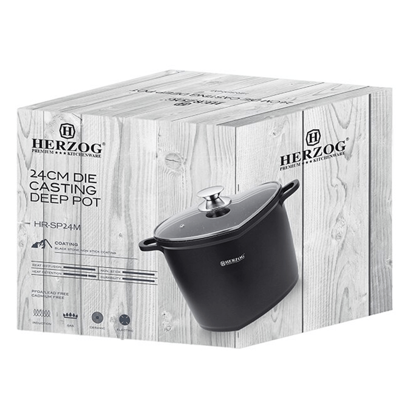 Casa si Gradina - Bucatarie si vesela - Vase pentru gatit - Oale si cratite - Oala cu capac HR-SP24M, acoperire din marmura, 24cm/6L - Infinity.ro