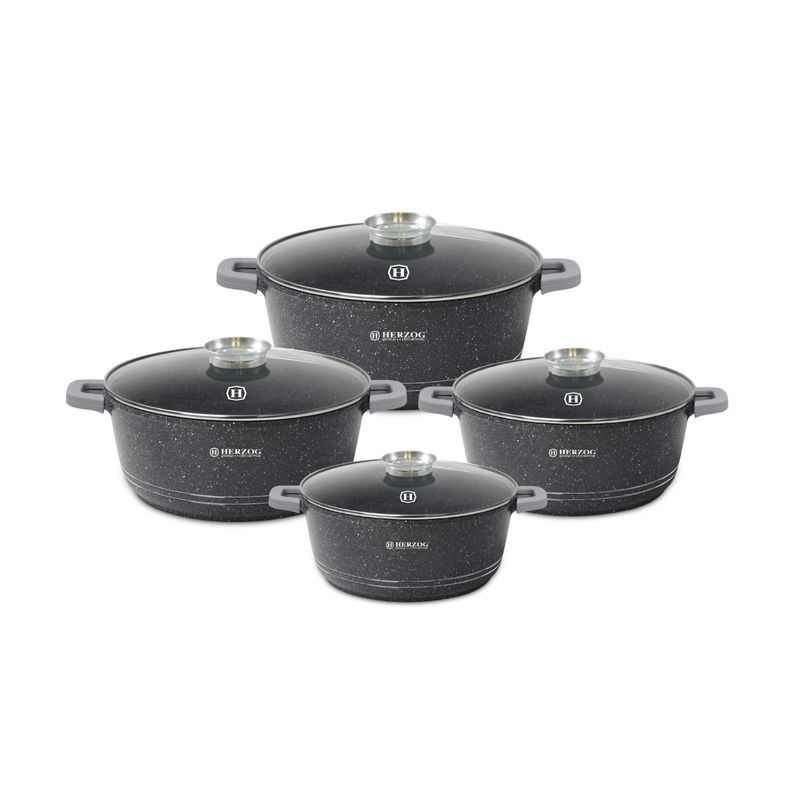 Casa si Gradina - Bucatarie si vesela - Vase pentru gatit - Oale si cratite - Set 4 cratite cu capac HR-5211, acoperire din marmura, 20-24-28-32cm/2.2-4.1-6.4-9.8L - Infinity.ro