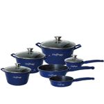 Casa si Gradina/Bucatarie si vesela/Vase pentru gatit/Oale si cratite - Set 6 cratite cu capac CF-DIAC12BLUE, acoperire din marmura, anti zgarietura, 18-20-24-28cm/1.6L-2L-3.5L-5.7L - Infinity.ro