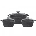 Casa si Gradina/Bucatarie si vesela/Vase pentru gatit/Oale si cratite - Set 3 cratite cu capac CF-SQC01, acoperire din marmura, 20-24-28cm/2L-3.5L-5.7L, anti lipre - Infinity.ro
