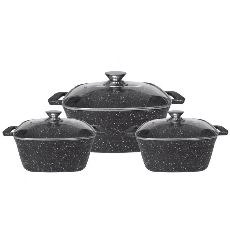 Casa si Gradina/Bucatarie si vesela/Vase pentru gatit/Oale si cratite - Set 3 cratite cu capac CF-SQC01, acoperire din marmura, 20-24-28cm/2L-3.5L-5.7L, anti lipre - Infinity.ro