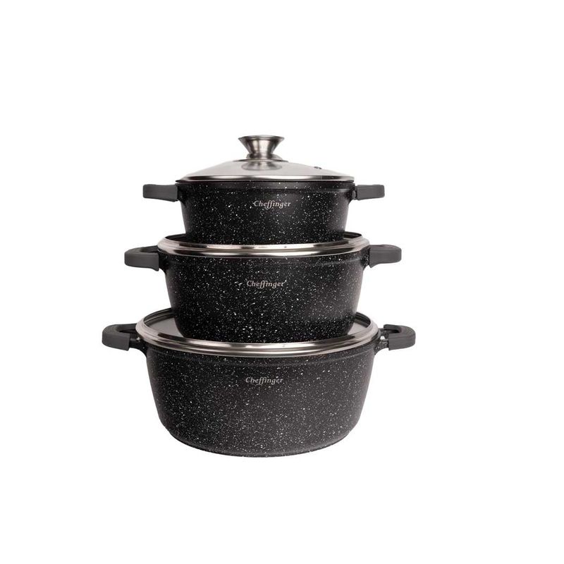 Casa si Gradina - Bucatarie si vesela - Vase pentru gatit - Oale si cratite - Set 3 cratite cu capac CF-DCS02, acoperire din marmura,32-36-40cm/8.6L-13.2L-17L,anti lipire - Infinity.ro