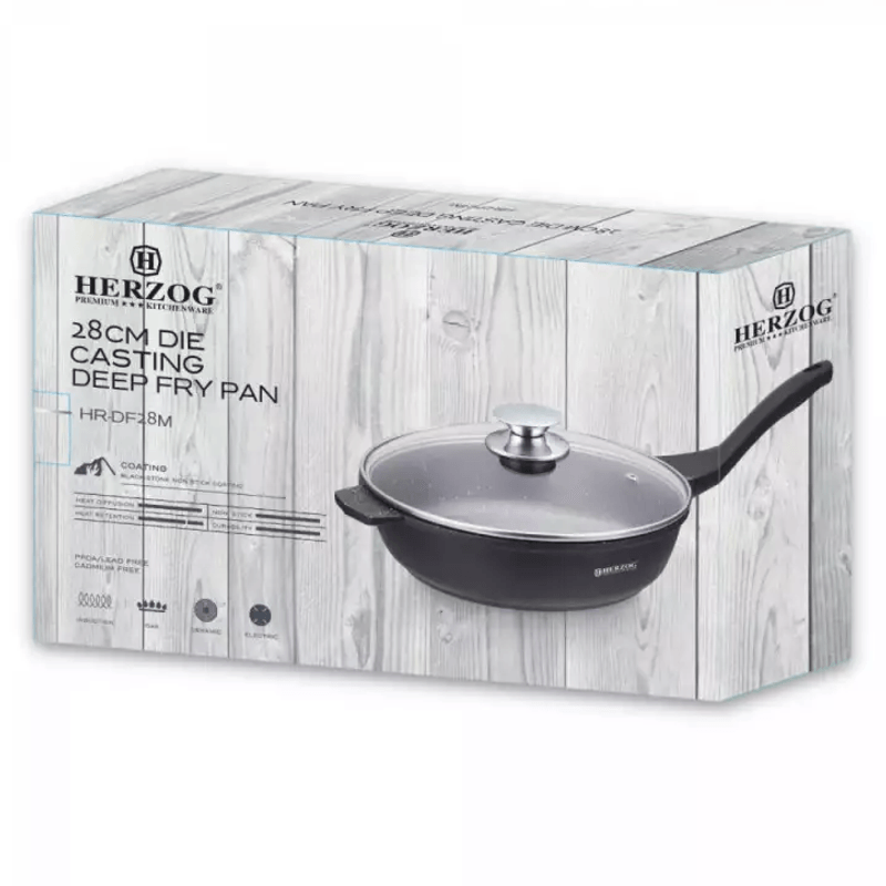 Casa si Gradina - Bucatarie si vesela - Vase pentru gatit - Tigai si seturi - Tigaie adanca cu capac HR-DF28M, acoperire din marmura, 28cm - Infinity.ro