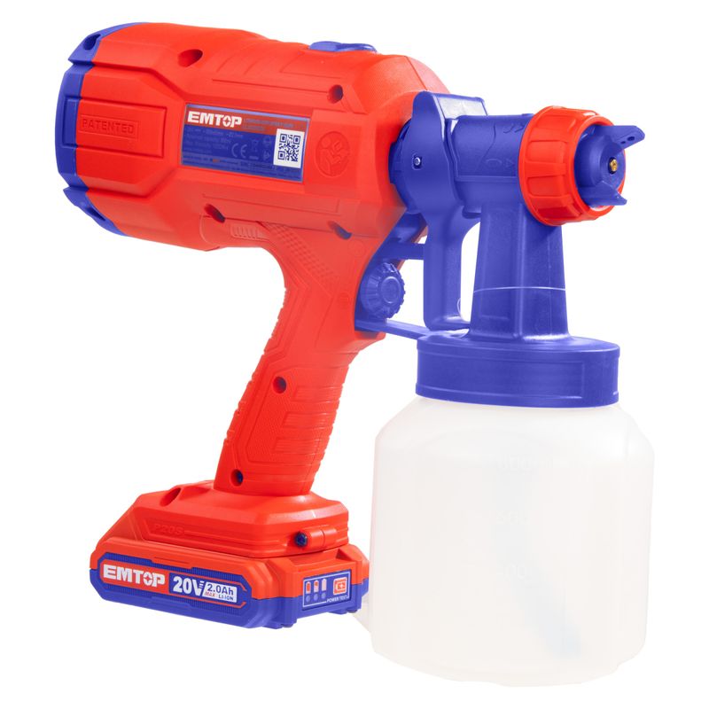 Casa si Gradina - Constructii - Vopsea si tencuieli - Pistoale si sisteme de vopsit si tencuit - Pistol de vopsit cu 1 acumulator 2.0Ah, 800ml - ELSG20256, EMTOP - Infinity.ro