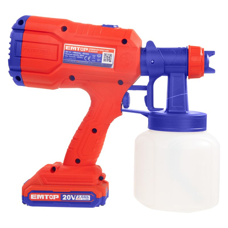 Casa si Gradina - Constructii - Vopsea si tencuieli - Pistoale si sisteme de vopsit si tencuit - Pistol de vopsit cu 1 acumulator 2.0Ah, 800ml - ELSG20256, EMTOP - Infinity.ro